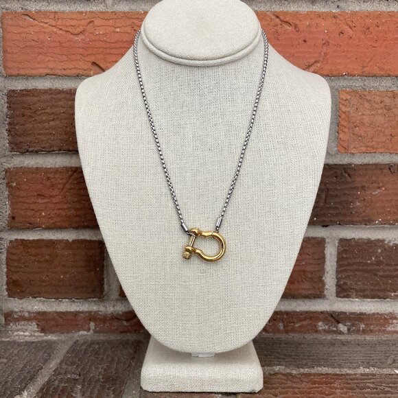Shackle Bolt Necklace - Gold with Silver Chain - Picture 2 of 2